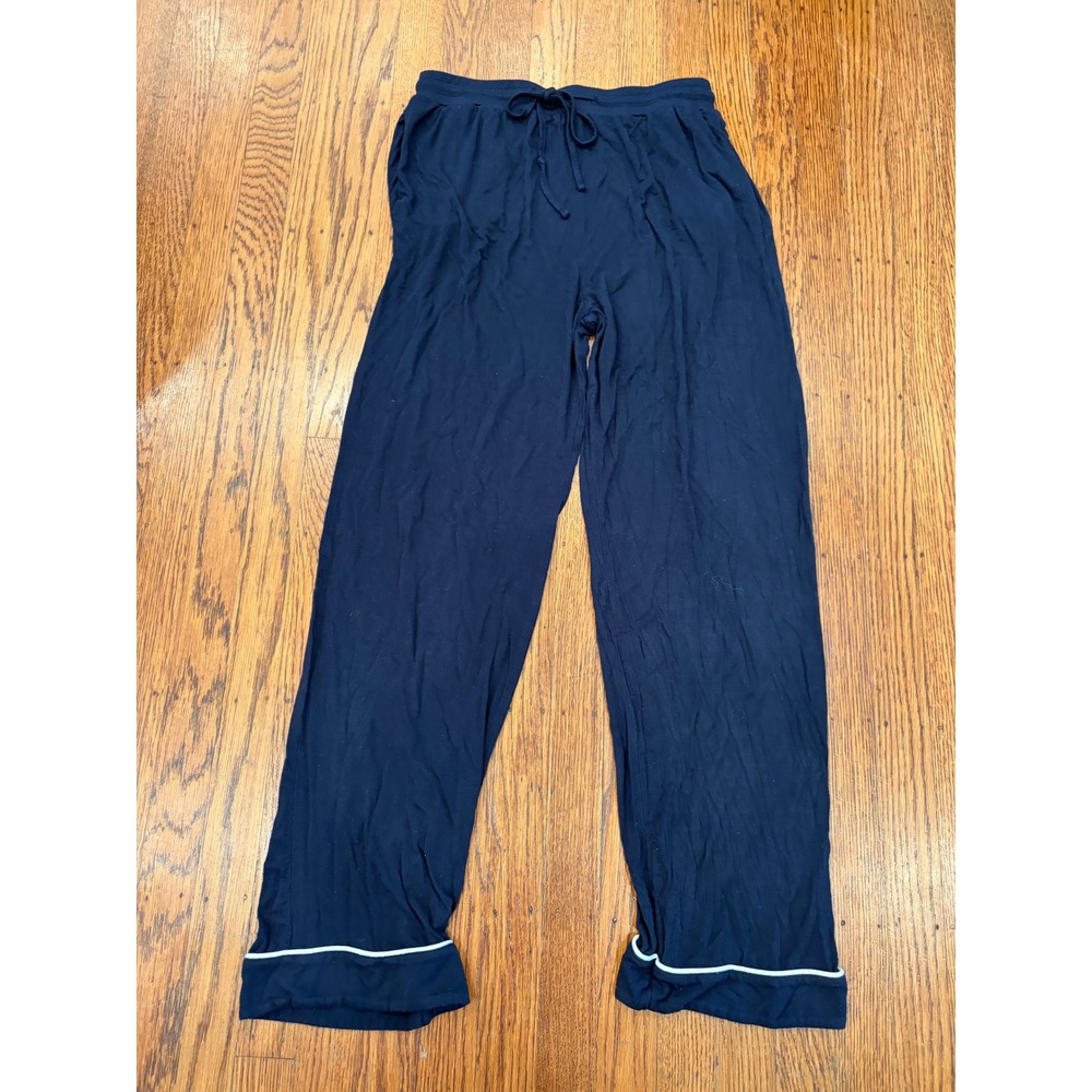 Quince Bamboo Pajama Pants — Navy Blue with White Piping | Small